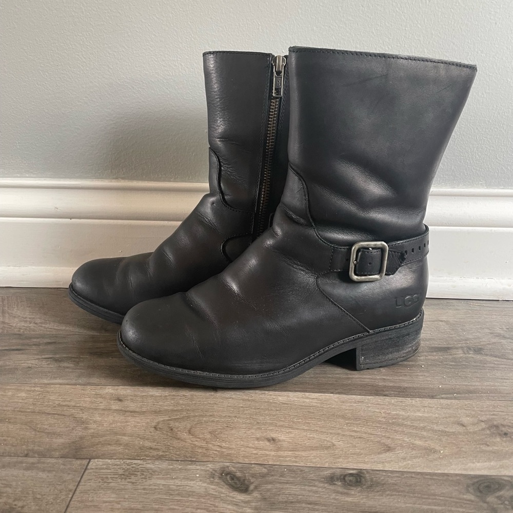UGG Keppler Black Leather Equestrian Boots Women